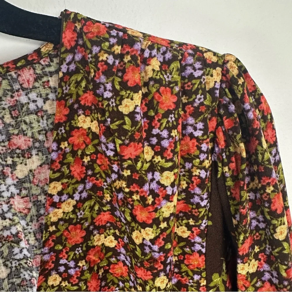 SO‎ Dress Size Medium Brown Ditzy Floral Patchwork Boho Prairie Hippie Smocked